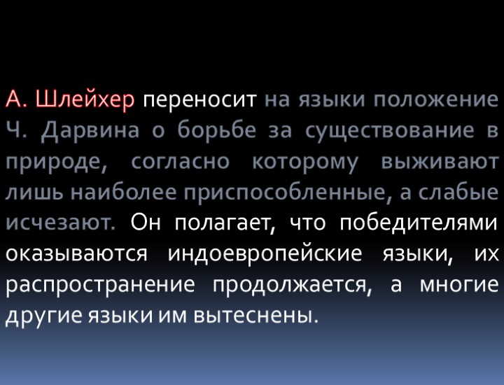 А. Шлейхер переносит на языки положение Ч. Дарвина о борьбе за существование в природе,